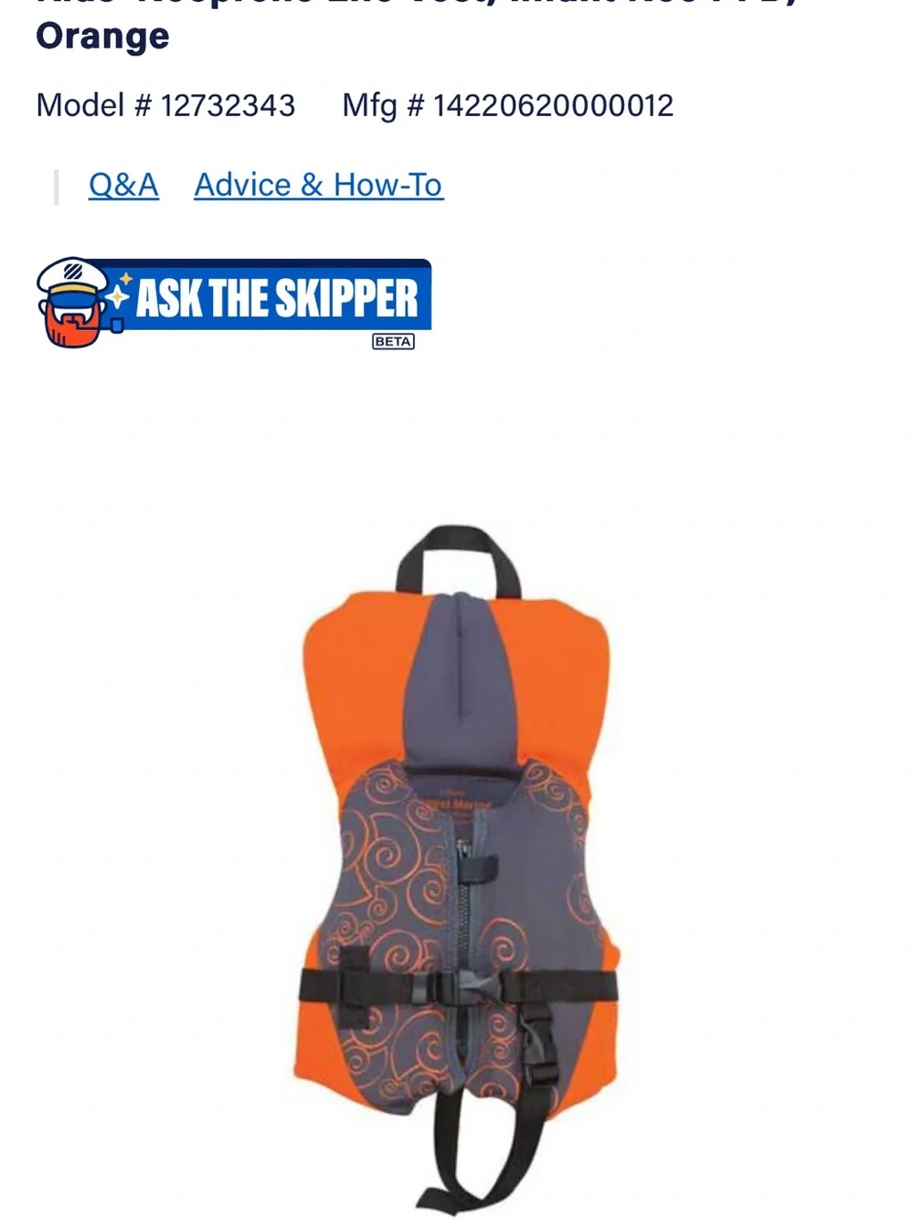 West Marine infant neoprene life vest